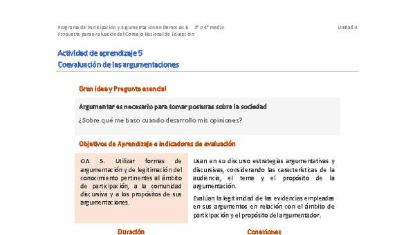 Actividad de aprendizaje 5: Coevaluación de las argumentaciones