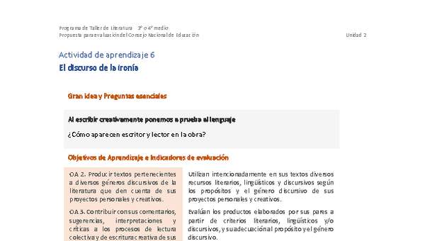Actividad de aprendizaje 6: El discurso de la ironía