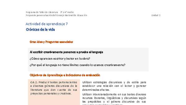 Actividad de aprendizaje 7: Crónicas de la vida