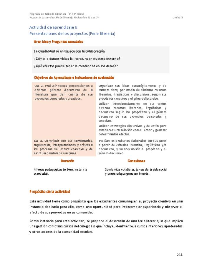 Actividad de aprendizaje 6: Presentaciones de los proyectos (Feria literaria)