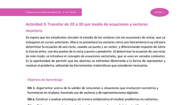 Actividad 3: Transitar de 2D a 3D por medio de ecuaciones y vectores