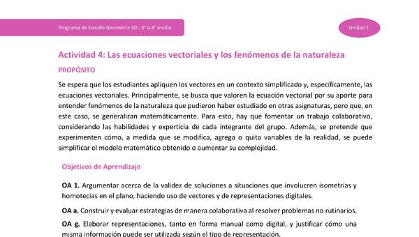 Actividad 4: Las ecuaciones vectoriales y los fenómenos de la naturaleza