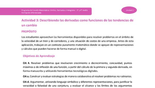 Actividad 3: Describiendo las derivadas como funciones de las tendencias de un cambio