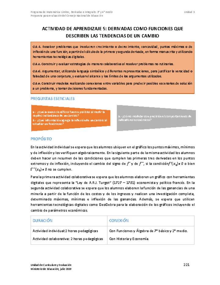 Actividad de aprendizaje 5: Derivadas como funciones que describen las tendencias de un cambio