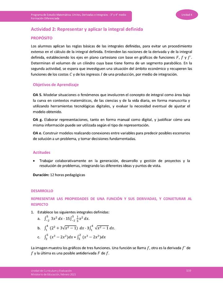 Actividad 2: Representar y aplicar la integral definida