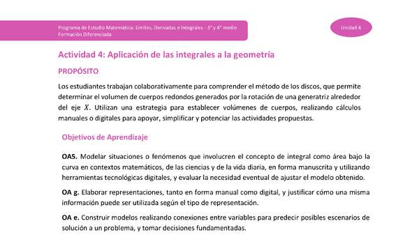 Actividad 4: Aplicación de las integrales a la geometría