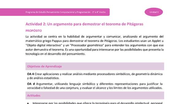 Actividad 2: Un argumento para demostrar el Teorema de Pitágoras