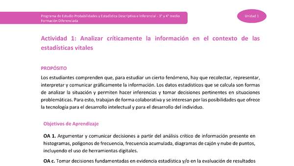 Actividad 1: Analizar críticamente la información en el contexto de las estadísticas vitales