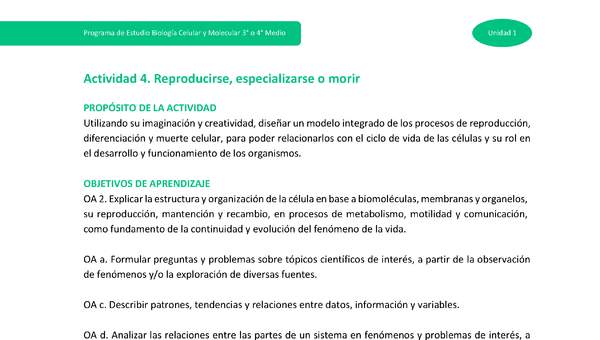 Actividad 4: Reproducirse, especializarse o morir