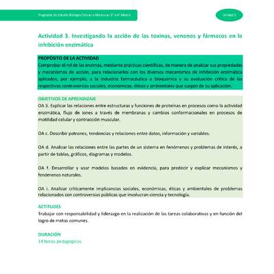 Actividad 3: Investigando la acción de las toxinas, venenos y fármacos en la inhibición enzimática