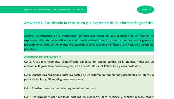 Actividad 1: Estudiando la estructura y la expresión de la información genética