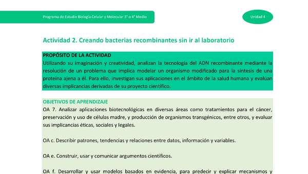 Actividad 2: Creando bacterias recombinantes sin ir al laboratorio