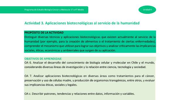 Actividad 3: Aplicaciones biotecnológicas al servicio de la humanidad