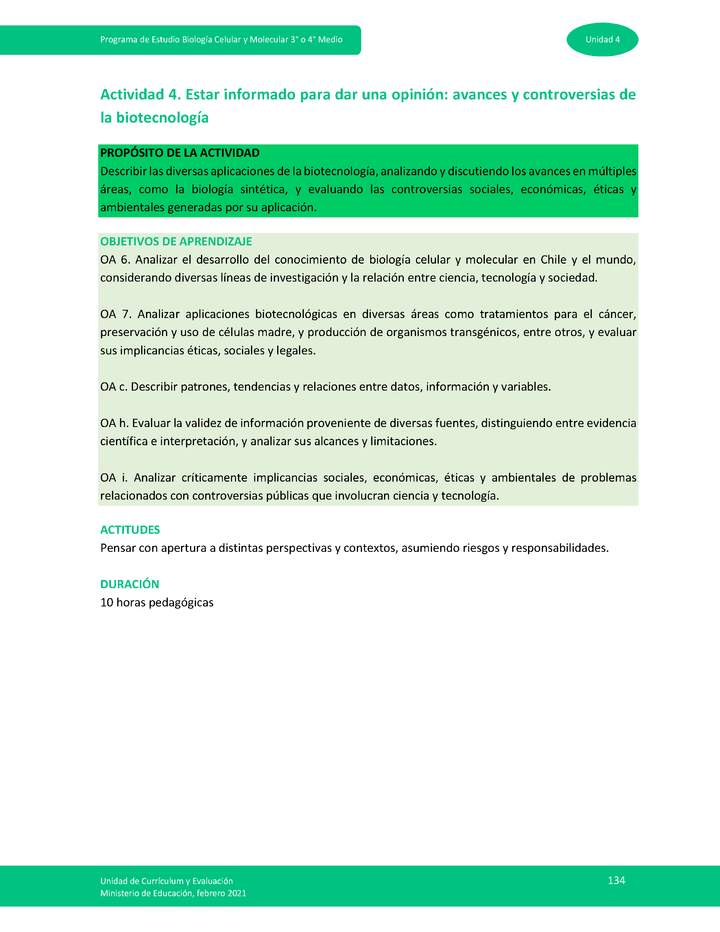 Actividad 4: Estar informado para dar una opinión: avances y controversias de la biotecnología