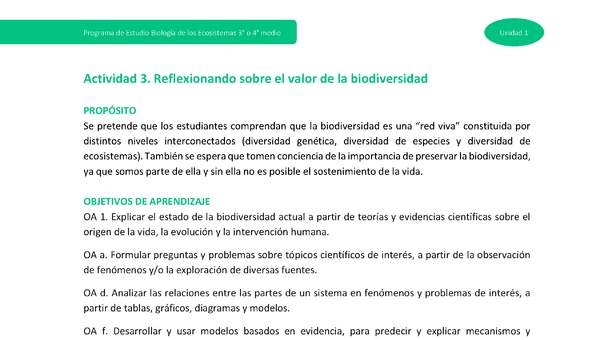 Actividad 3: Reflexionando sobre el valor de la biodiversidad