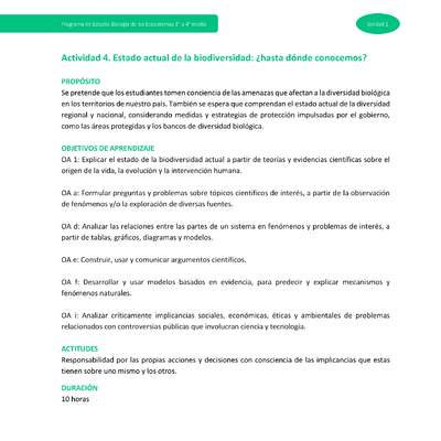 Actividad 4: Estado actual de la biodiversidad: ¿hasta dónde conocemos?