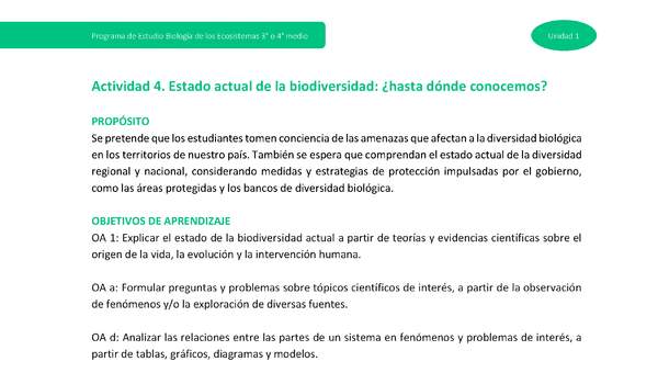 Actividad 4: Estado actual de la biodiversidad: ¿hasta dónde conocemos?