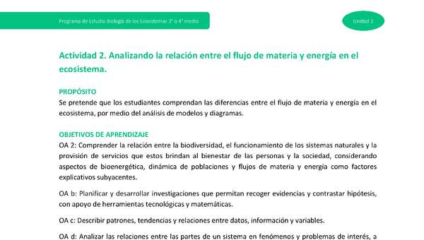 Actividad 2: Analizando la relación entre el flujo de materia y energía en el ecosistema