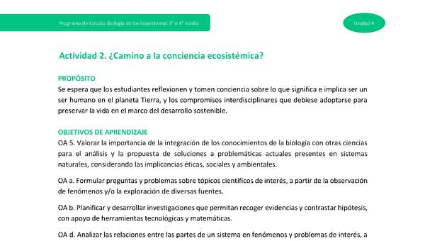 Actividad 2: ¿Camino a la conciencia ecosistémica?