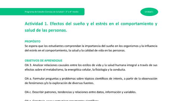 Actividad 1: Efectos del sueño y el estrés en el comportamiento y salud de las personas