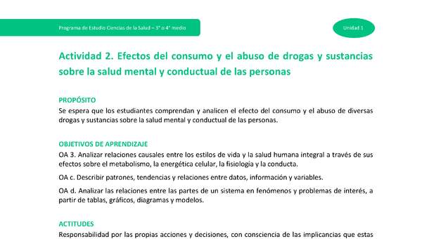 Actividad 2: Efectos del consumo y abuso de drogas y sustancias sobre la salud mental y conductual de las personas