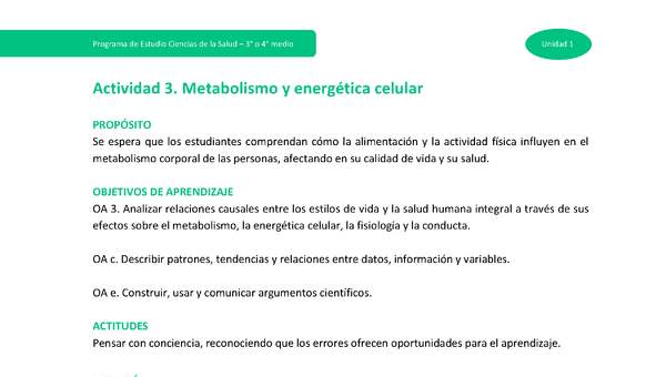 Actividad 3: Metabolismo y energética celular