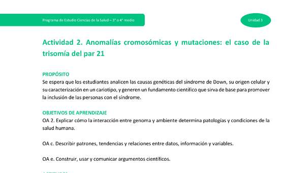 Actividad 2 - Anomalías cromosómicas y mutaciones: el caso de la trisomía del par 21