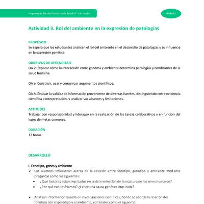 Actividad 3: Rol del ambiente en la expresión de patologías