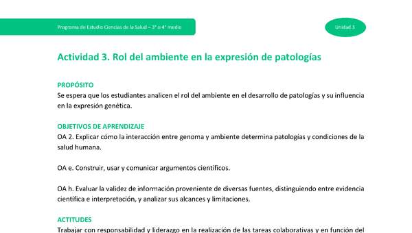 Actividad 3: Rol del ambiente en la expresión de patologías