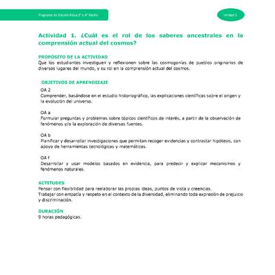 Actividad 1: ¿Cuál es el rol de los saberes ancestrales en la comprensión actual del cosmos?