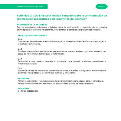 Actividad 2: ¿Qué historia me han contado sobre la confrontación de los modelos geocéntrico y heliocéntrico del cosmos?