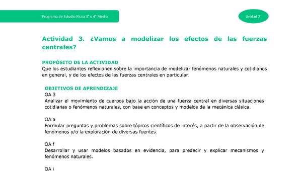 Actividad 3: ¿Vamos a modelizar los efectos de las fuerzas centrales?