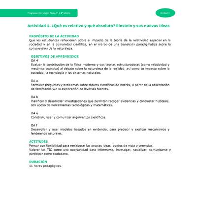 Actividad 1: ¿Qué es relativo y qué absoluto? Einstein y sus nuevas ideas