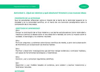 Actividad 1: ¿Qué es relativo y qué absoluto? Einstein y sus nuevas ideas