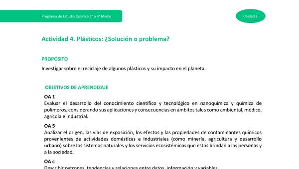 Actividad 4 - Plásticos: ¿Solución o problema?