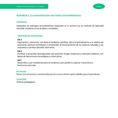 Actividad 1: La contaminación con lentes termodinámicos