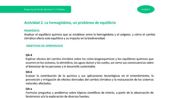 Actividad 2: La hemoglobina, un problema de equilibrio