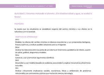 Actividad 1: Estamos matando el planeta. ¡Sin biodiversidad y agua, se acabó la fiesta!