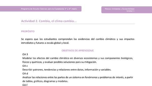 Actividad 2: Cambia, el clima cambia...