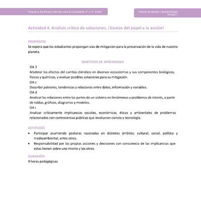 Actividad 4: Análisis crítico de soluciones. ¡Vamos del papel a la acción!