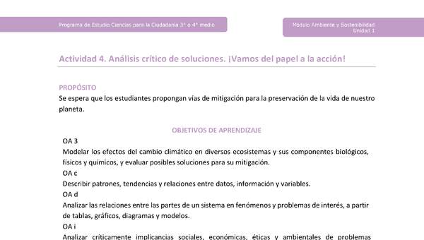 Actividad 4: Análisis crítico de soluciones. ¡Vamos del papel a la acción!