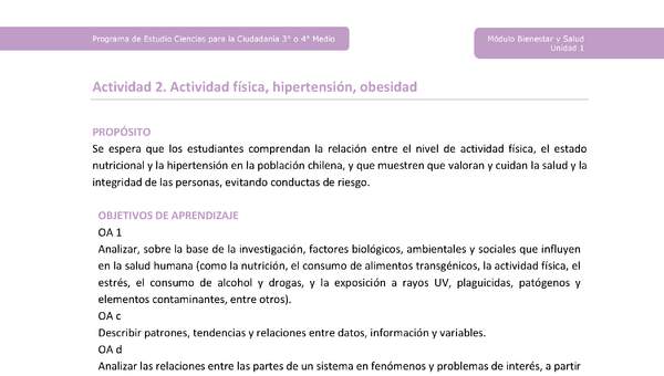 Actividad 2: Actividad física, hipertensión, obesidad