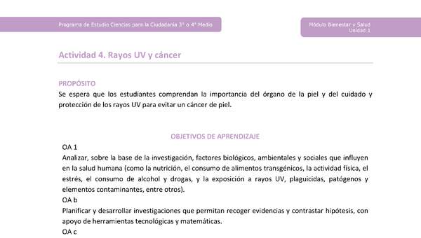 Actividad 4: Rayos UV y cáncer