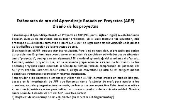 Estándares de oro del Aprendizaje Basado en Proyectos (ABP): Diseño de los proyectos