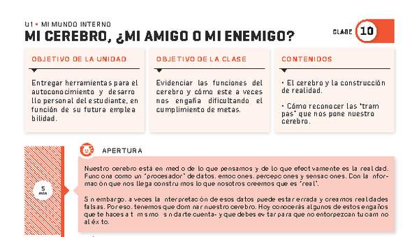 Guía 10. Mi mundo interno. "Mi cerebro, ¿mi mejor amigo o mi peor enemigo?"