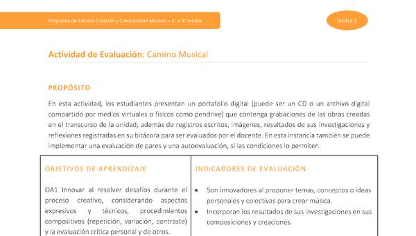 Actividad de evaluación: Camino musical