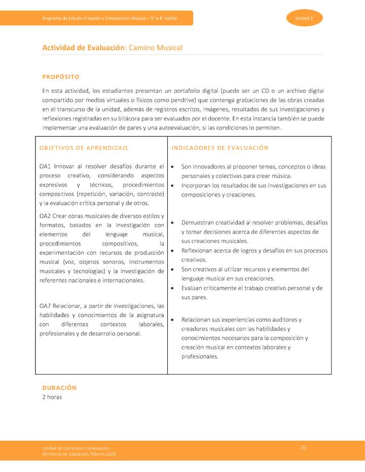 Actividad de evaluación: Camino musical