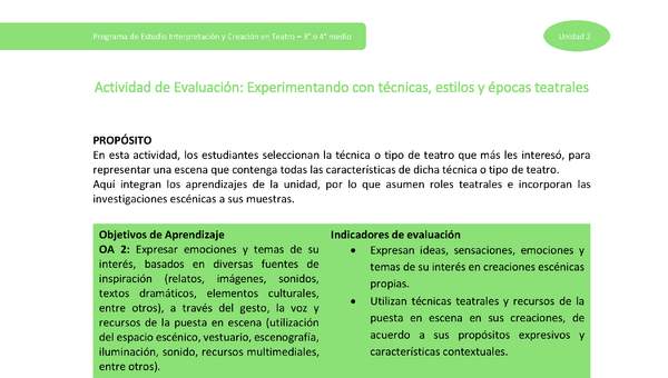 Actividad de evaluación: Experimentando con técnicas, estilos y épocas teatrales