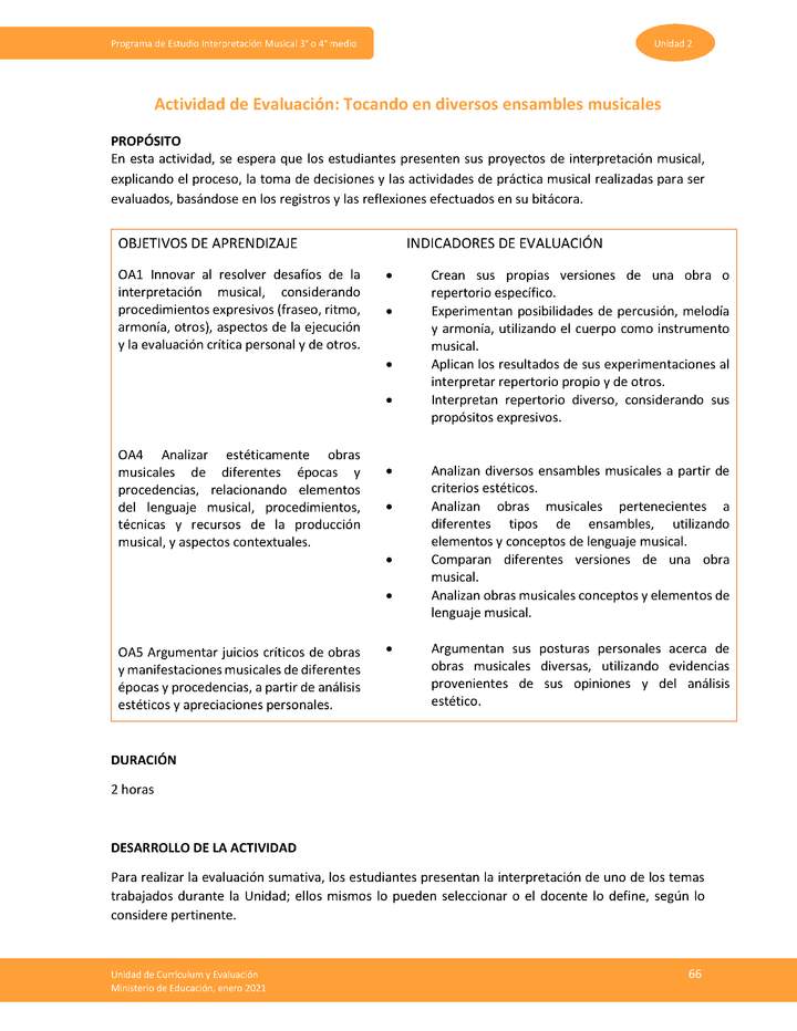 Actividad de evaluación: Tocando en diversos ensambles musicales