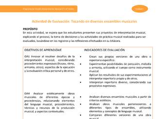 Actividad de evaluación: Tocando en diversos ensambles musicales